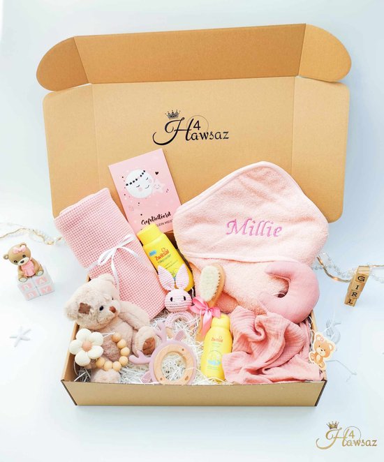 Foto: Gepersonaliseerde kraamcadeaus hawsaz nl cadeau babygeschenksets 11 stuks roze geboortecadeau babyshower babyset babydeken baby knuffel babykado baby geschenk speenkoord babyverzorging baby speelgoed zwitsal