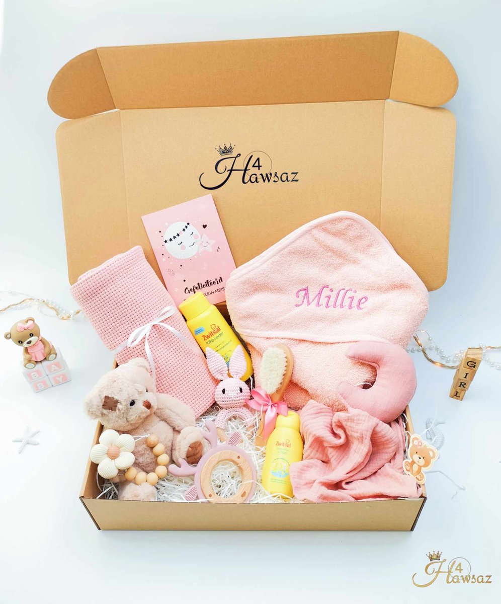 Goedkoopste Gepersonaliseerde kraamcadeaus - Hawsaz.nl cadeau - Babygeschenksets 11 stuks Roze - Geboortecadeau - babyshower - Babyset - Babydeken - Baby knuffel - Babykado - Baby geschenk Speenkoord - Babyverzorging - Baby speelgoed - Zwitsal