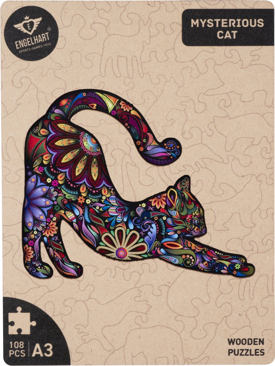Houten Puzzel Kat – 108 Unieke Puzzelstukjes – A3 Formaat Grote Houten Legpuzzel – Dieren Puzzelspel – Compact en Ontspannend Denkspel – Inclusief Opbergetui – Engelhart — afbeelding 9