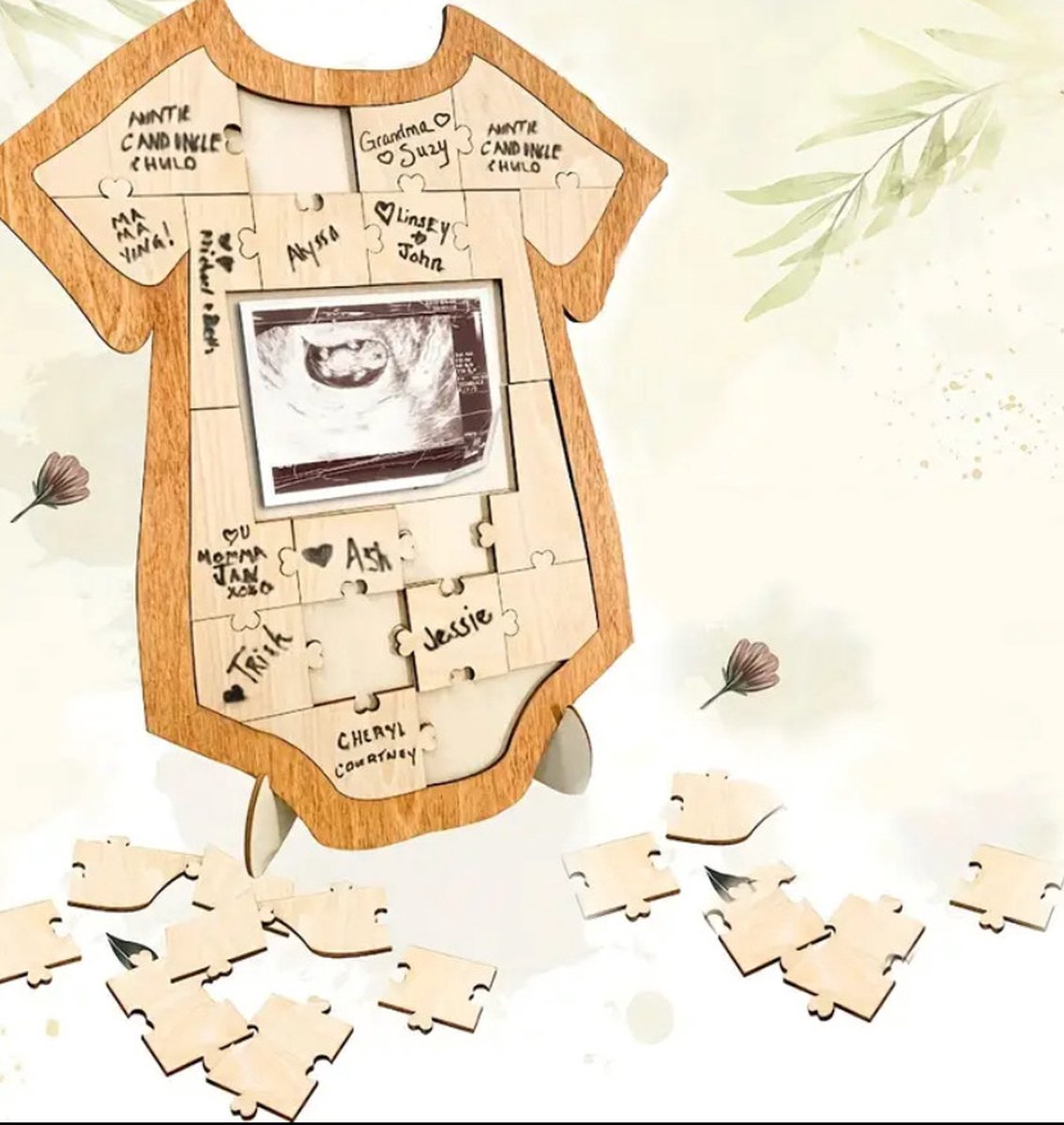 Goedkoopste Houten puzzel romper - rompertje hout - kraamcadeau - baby shower - baby geschenk - gastenboek