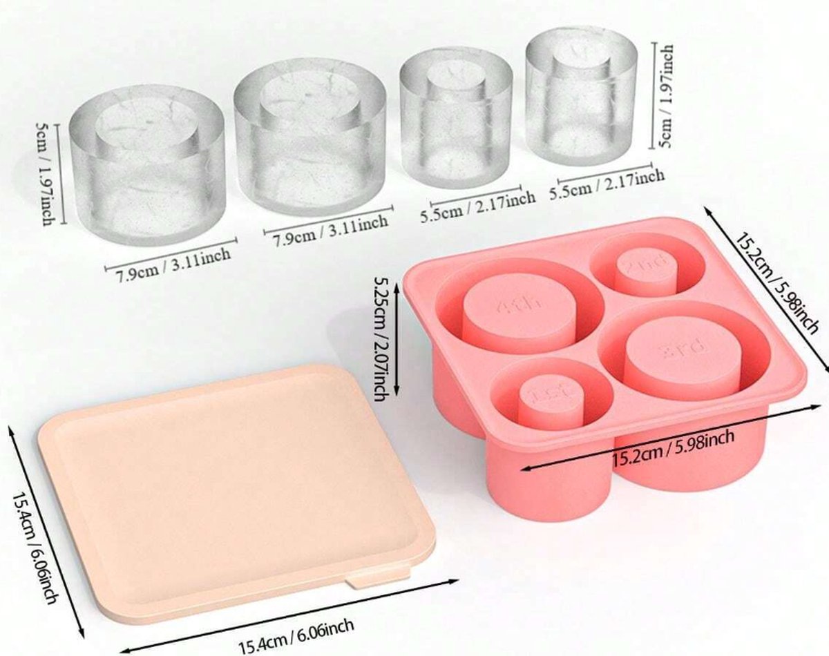 S&E Siliconen IJsblokjesvorm met Deksel Herbruikbare Holle Cilinder IJsblokjes voor Stanley Cup Thermos Drinkfles Perfecte IJsblokken voor Drinkbekers en Vriezers 4-delige Cilinderijsbak Roze