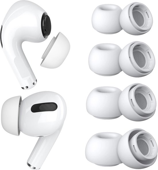 MMOBIEL 4 Paar Vervangende Oordopjes Tips Geschikt voor AirPods Pro Gen 1 & 2 - Antislip Siliconen Oordopjes met Ruisonderdrukkingsgat, Draagbare Opbergdoos en Passen in Oplaadcase – XS/S/M/L – Wit