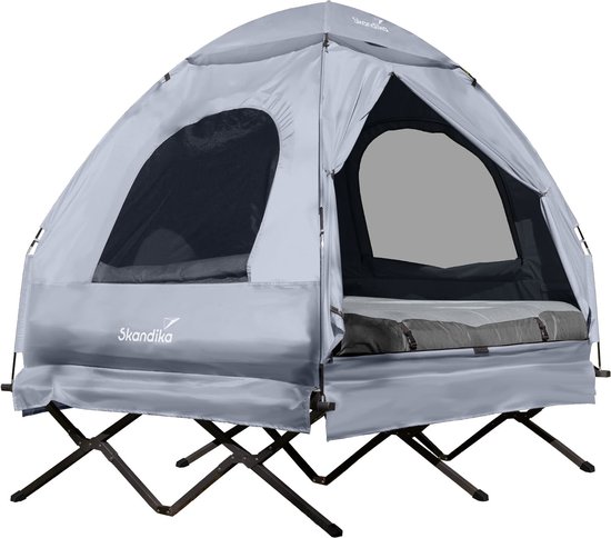 Foto: Skandika haug sleeper tent bed voor 2 personen tentbed sleeper technology extra donkere slaapcabines verhoogd campingbed opblaasbare luchtmatras max 160 kg 174 cm hoogte 4in1 vistent ideale tent voor vissers karper bed grijs