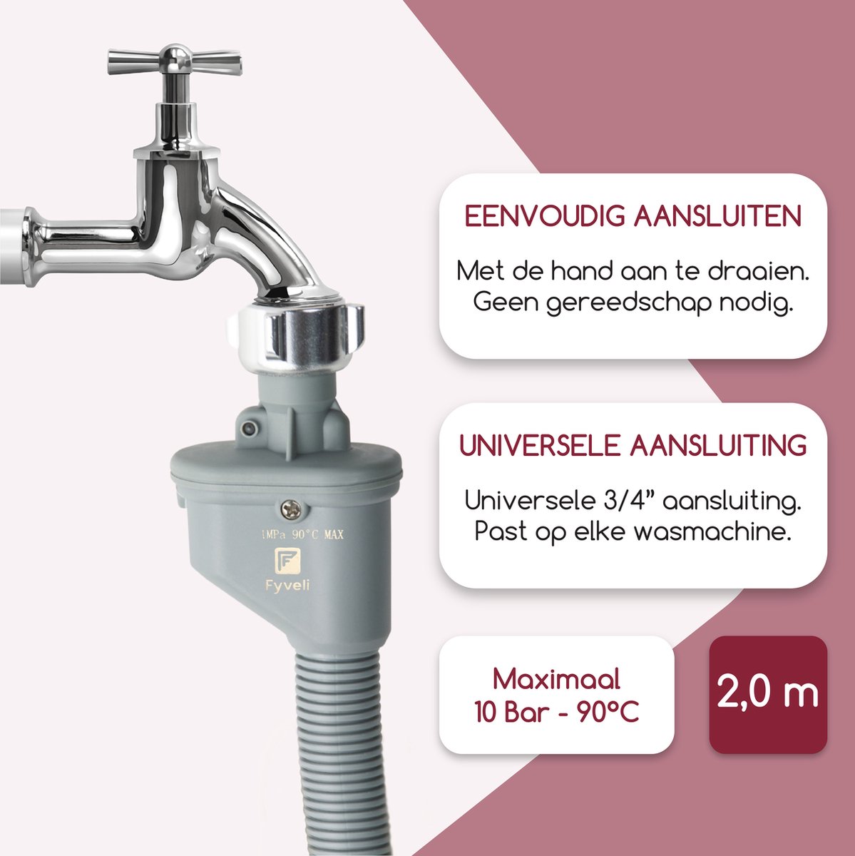 Fyveli - Wasmachine slang - 2 meter - 3/4" Universeel - Met Waterslot — afbeelding 2