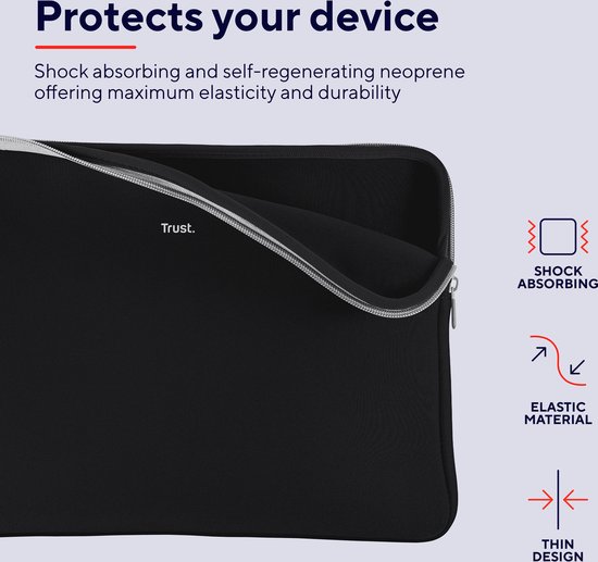 Trust Primo Soft Sleeve 15,6 inch – Laptophoes – Laptopsleeve – Geschikt voor 15 inch Laptop – Zwart
