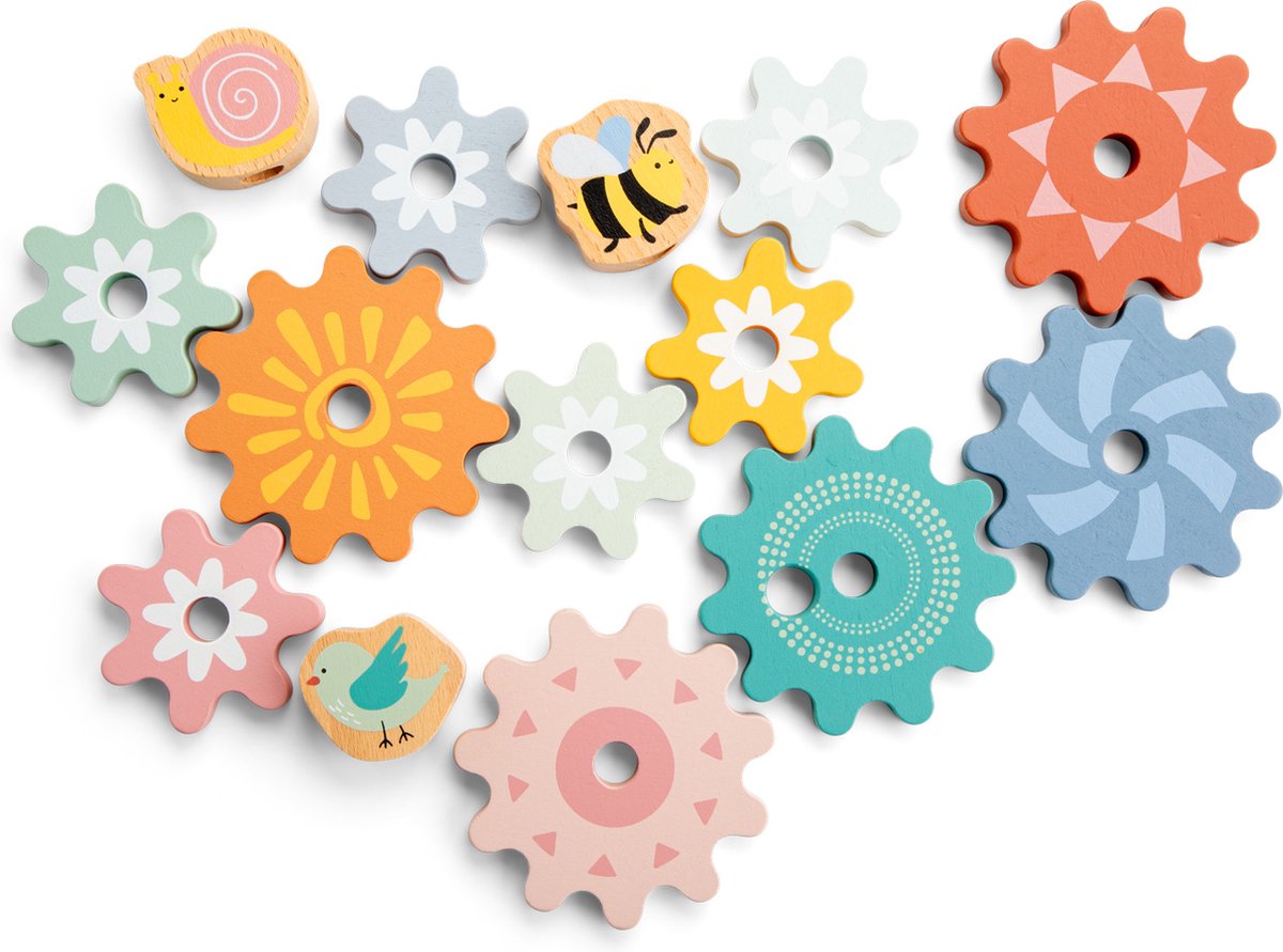 Woet® Houten Puzzel met Roterende Tandwielen Tuin - Draaibare Tandwielpuzzel met Dieren - Motorisch en Creatief Speelgoed - FSC - Vanaf 2 Jaar — afbeelding 5