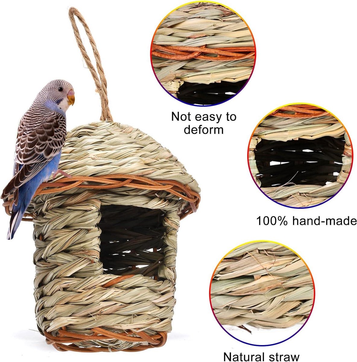 Dous Houten kolibrie-huis voor buiten, vogelhuisje van hout om op te hangen open lucht, kolibrie-nest-vogelhuisje voor tuinramen open lucht
