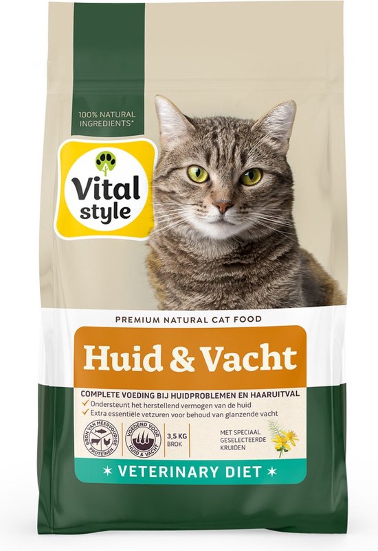 Vitalstyle Huid & Vacht - Kattenbrokken - Ondersteunt Bij Huidproblemen En Extreem Verharen - Met o.a. Mariadistel & Heermoes - 3,5 kg