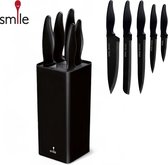 Bol.com Smile - 6-delige RVS Messenset in Modern Messenblok - Keukenmessen - Zwart aanbieding