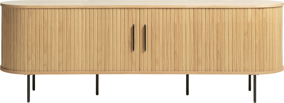 Olivine Lenn TV Meubel Naturel Eiken - Hout - met Schuifdeuren - TV kast - Verstelbare Planken - Ovaal - Scandinavisch - 180 x 40 x 56 cm