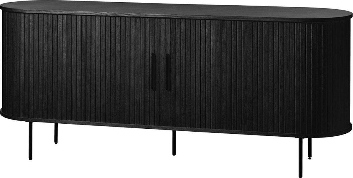 Olivine Lenn Dressoir Zwart Eiken - Hout - met Schuifdeuren - Verstelbare Planken - Ovaal - Industrieel - Opbergkast - 180 x 45 x 76 cm