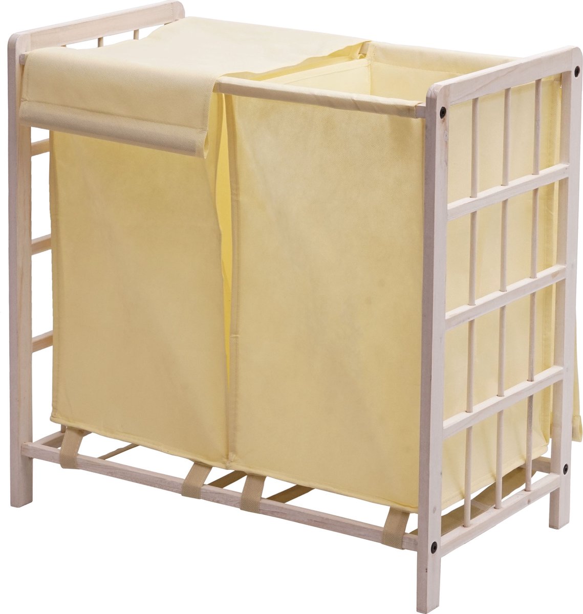 Goedkoopste Wasbak MCW-B60, Wasbox wasmand, massief hout 2 vakken 60x60x33cm 68l ~ shabby wit, deksel crème