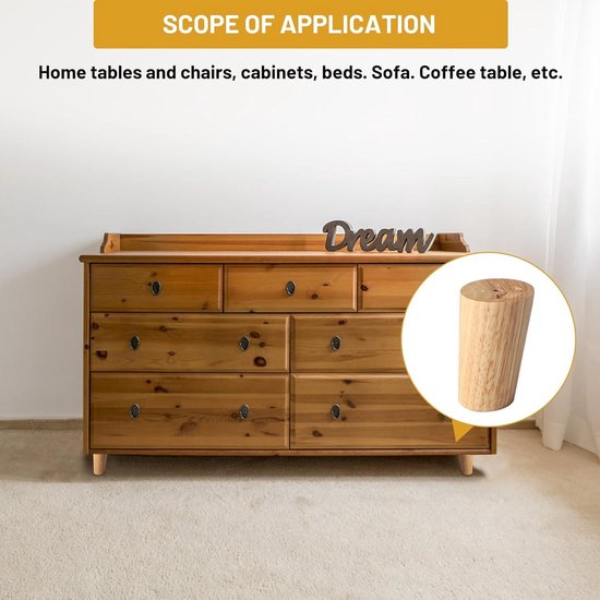 La Vane 4 inch / 10 cm houten meubelpoten, set van 4 zwart massief hout taps toelopende