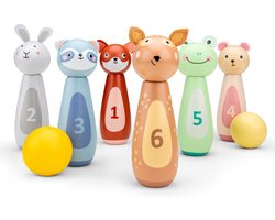 Woet® Houten Dieren Bowling Set voor Kinderen - Kegelspel met 6 Kegels en 2 Ballen - FSC - Educatief Spel - Vanaf 3 Jaar