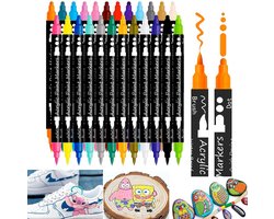 Acryl Marker Verfstiften-24 Kleuren-Acrylic Verf Pennen Dual met dubbele penpunt-Acrylic Verf Markers- Met FijneTip Ronde Tip Voor Rock Schilderen Canvas Glas Keramiek Hout DIY Ambachten Kleurplaten Decoreren