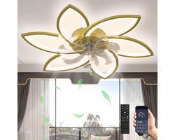 6 Lotus Plafondlamp - Met Ventilator - Goud - Met Afstandsbediening - Smart lamp - Dimbaar Met App - 6 Standen Ventilator - Woonkamerlamp - Moderne lamp - Plafoniere
