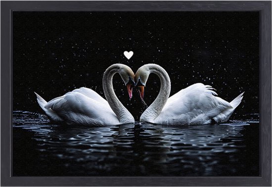 Zwanen wanddecoratie - Dieren schilderijen - Muurdecoratie Water - Landelijke schilderijen - Canvas schilderij met baklijst - Kunstwerken schilderij canvas met baklijst 90x60 cm