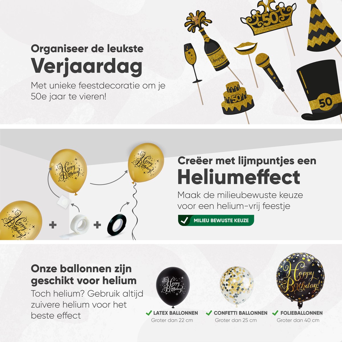 Fissaly 50 Jaar Sarah & Abraham Verjaardag Decoratie Versiering – Ballonnen – Jubileum Man & Vrouw - Zwart en Goud — afbeelding 4