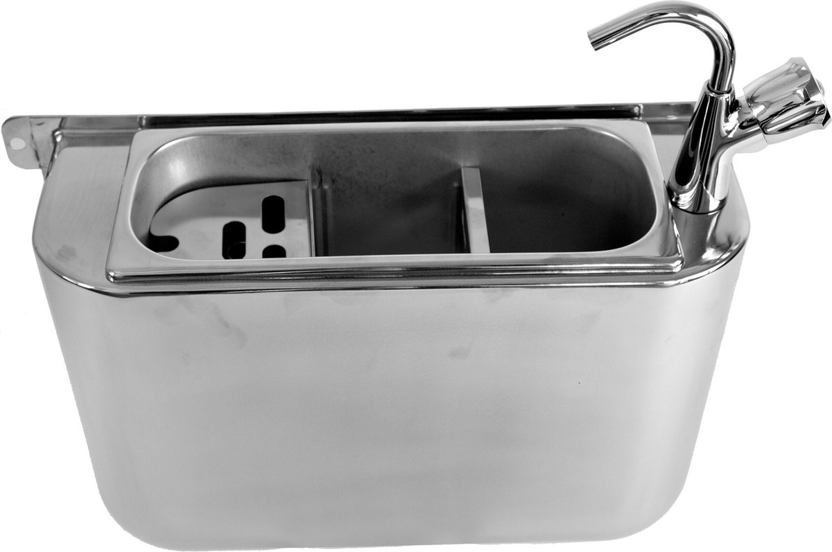 IJSLEPEL SPOELBAK met KRAAN 410X120X270MET WATERAFVOERGAT - WATERAANSLUITING en STANDPIJP - Combisteel 7108.0025 - Horeca & Professioneel