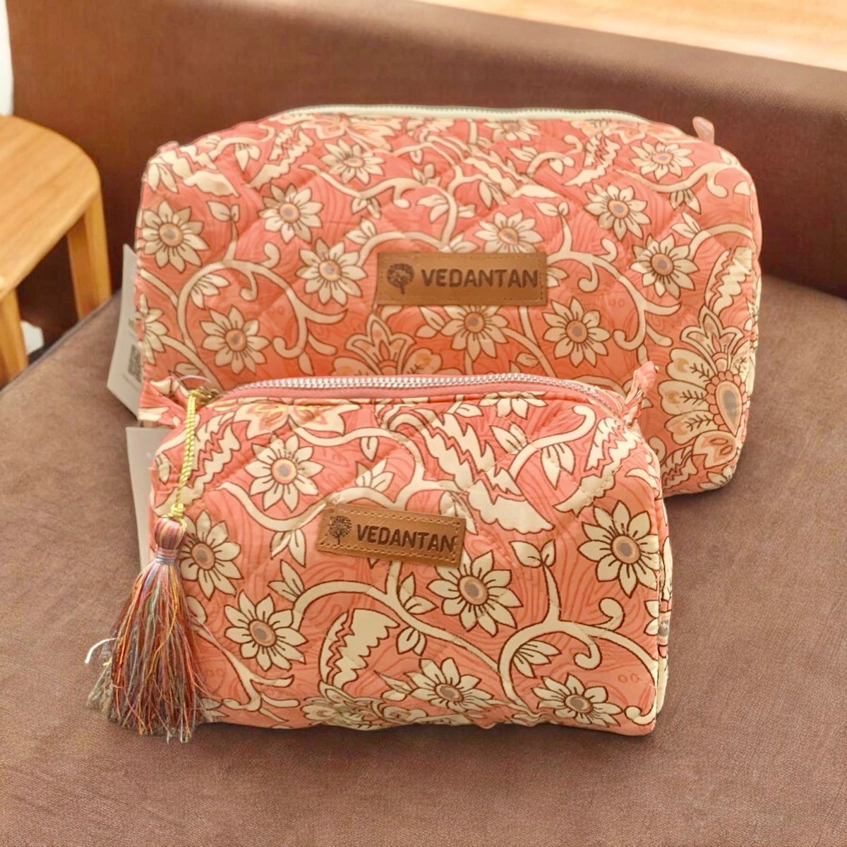 Toilettas - Vedantan - 2 stuks - 25 x 27 cm & 21 x 18 cm - Cosmetica Tas - Katoen - Ritssluiting - Kamperen - Reizen - Accessories