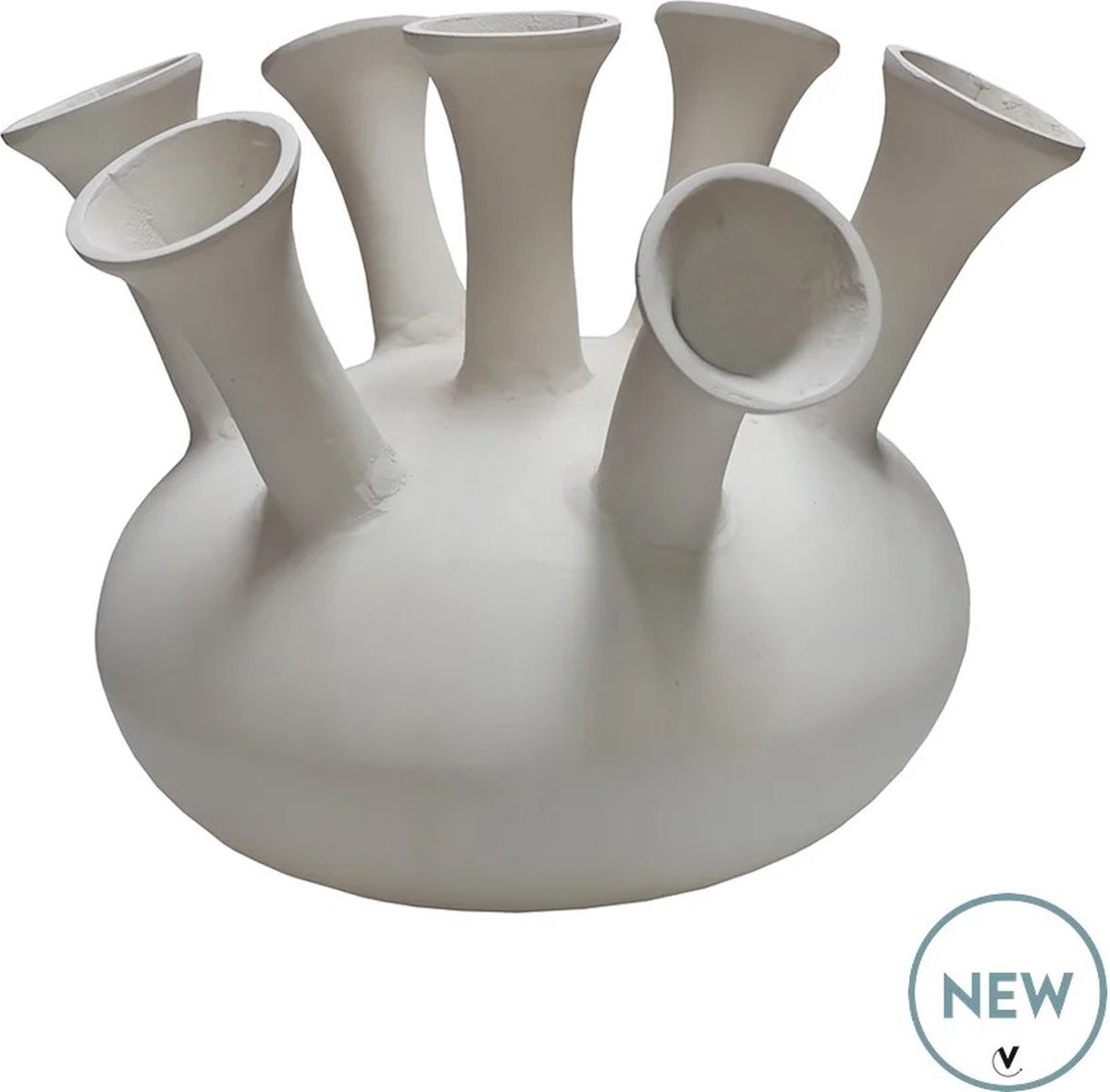 Toetervaas Amsterdam | 7 toeters | Metaal | Tulpenvaas | ivory | Ø43 x H33 cm | Vase the World