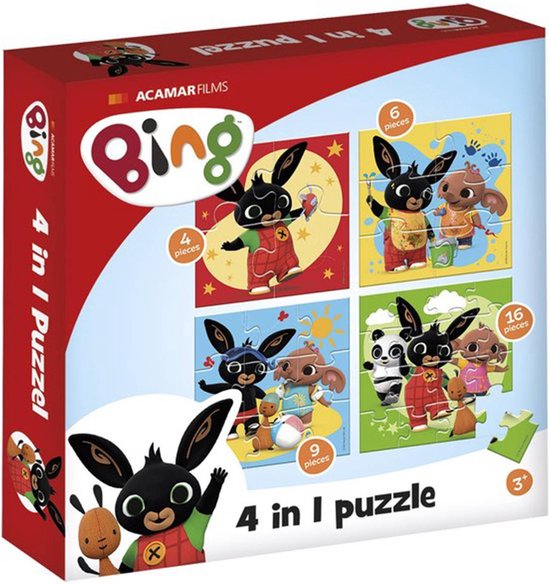 Bing puzzel 4 in 1 educatief peuter speelgoed - kinderpuzzel 4x6x9x16 stukjes leren puzzelen - cadeautip puzzel 3 jaar en ouder - Bambolino Toys