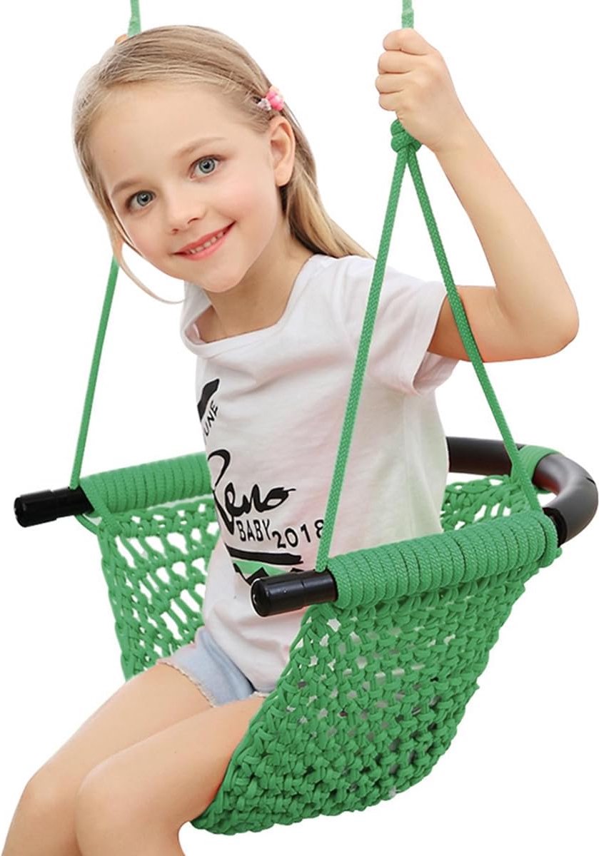 La Petite Pip Kinderschommel met Verstelbare Touwlengte voor Binnen en Buiten – Kinderschommel – Kleuterschommel – Peuterschommel Schommelzitje voor in de Achtertuin onder de Overkapping of Binnen – Groen