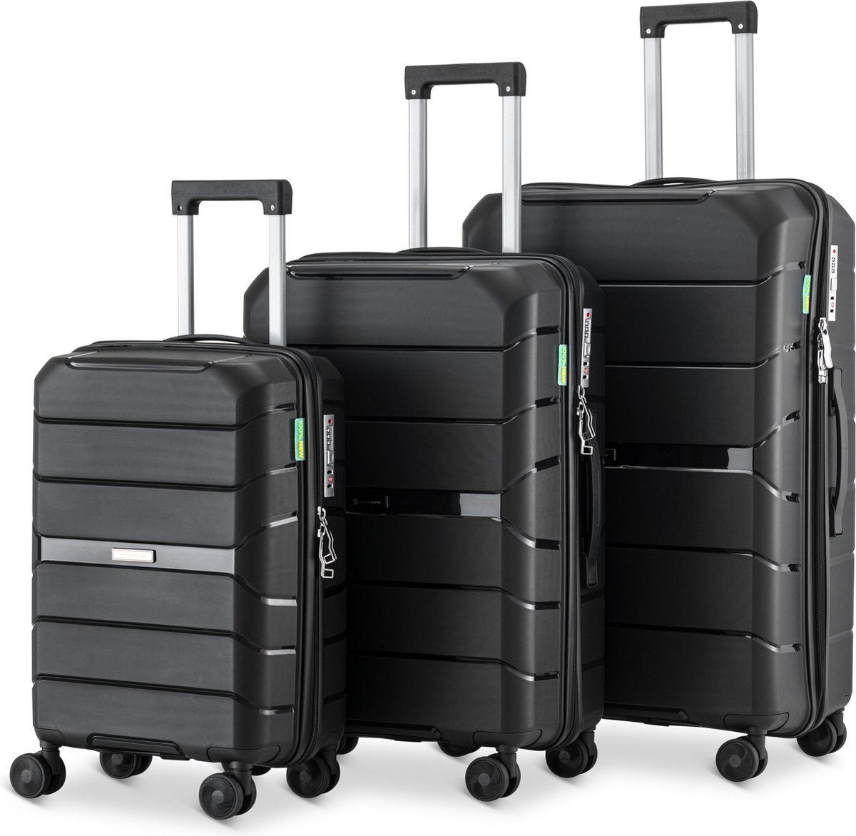 SKYCASES Urban Adventurer - Kofferset - 3-delig - Cijferslot - 232L - Spinner wielen - Reiskoffer met Kofferslot - Lichtgewicht - Zwart
