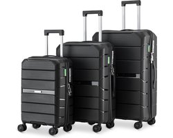 SKYCASES Urban Adventurer - Kofferset - 3-delig - Cijferslot - 232L - Spinner wielen - Reiskoffer met Kofferslot - Lichtgewicht - Zwart