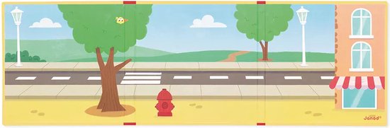 Arrière-plan magnétique avec paysage urbain, arbre, borne d'incendie et bâtiment.