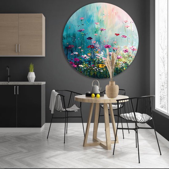 Plaque murale Fleurs - Panneau mural nature - Décoration murale murale ronde Papillons - Décoration salon industriel - Cercle mural - Wall art wall circle forex 90x90 cm