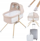 Lionelo Malin Evo 3in1 – Wieg, Campingbed & Baby bed – Vanaf Geboorte tot 9kg – Innovatief Schommelfunctie – Premium Design met Houten Look – Zonnescherm & Klamboe – Verstelbare Matras – Opvouwbaar met Tas – Speeltjes – Babybed – Wiegje – Reisbedje