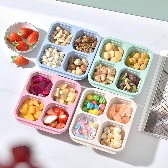 PandaEar 3-pack Bento Snackcontainers, 4 compartimenten siliconen lunchboxen, herbruikbare verdeelde maaltijdcontainers voor volwassenen, kinderen, peuters, voedselopslagcontainers voor school, werk
