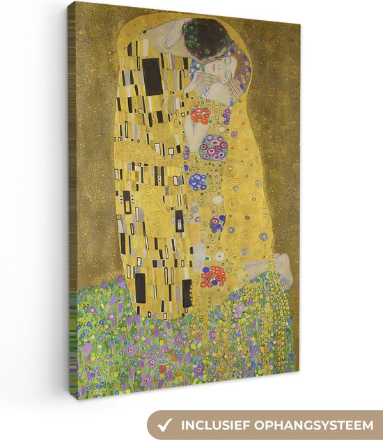 Canvas schilderij 80x120 cm - Wanddecoratie De kus - Gustav Klimt - Kunst - Oude meesters - Muurdecoratie accessoires - Keuken decoratie muur - Schilderijen op canvas
