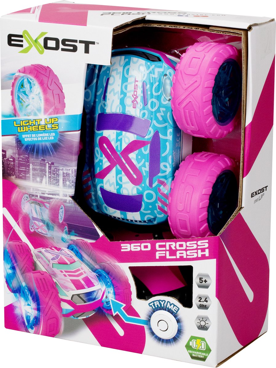 Exost RC 360 Cross Flash Stuntauto roze 1:18 - Flashing wheels - Incl. oplaadbare batterij - RC auto — afbeelding 3