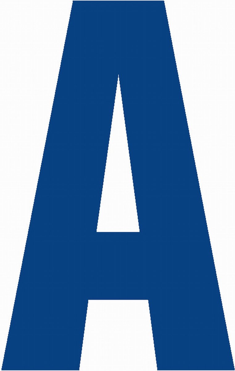 Lettersticker A 10x5cm, BLAUW plakletter, huisnummer toevoeging, magazijnen, showrooms, tuincentra