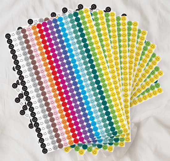 3680 Smiley Stickers Gekleurd - 10 Grote Stickervellen - Stickervellen Gekleurde Smileys 10 mm - Etiketten Rond - Planner Stickers - Bullet Journal Stickers - Agenda Stickers - Beloningsstickers - Stickervellen A4 - Smiley Stickers - Emotie Stickers