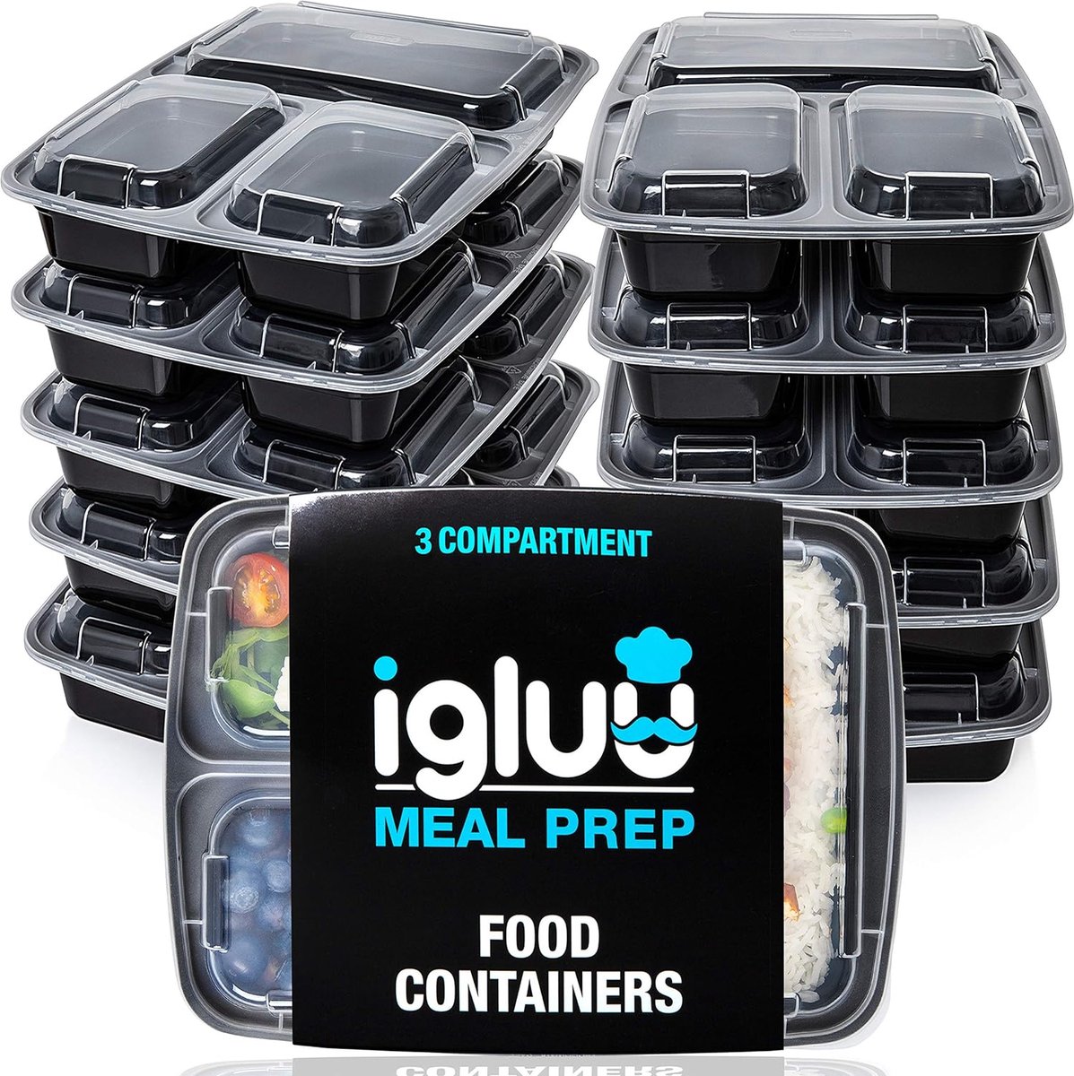 Containers met deksel herbruikbaar Containers Plastic Voedsel Bakjes met Luchtdichte Deksels Magnetron Vriezer en Vaatwasserbestendig Stapelbare Bento Box (900 ml)