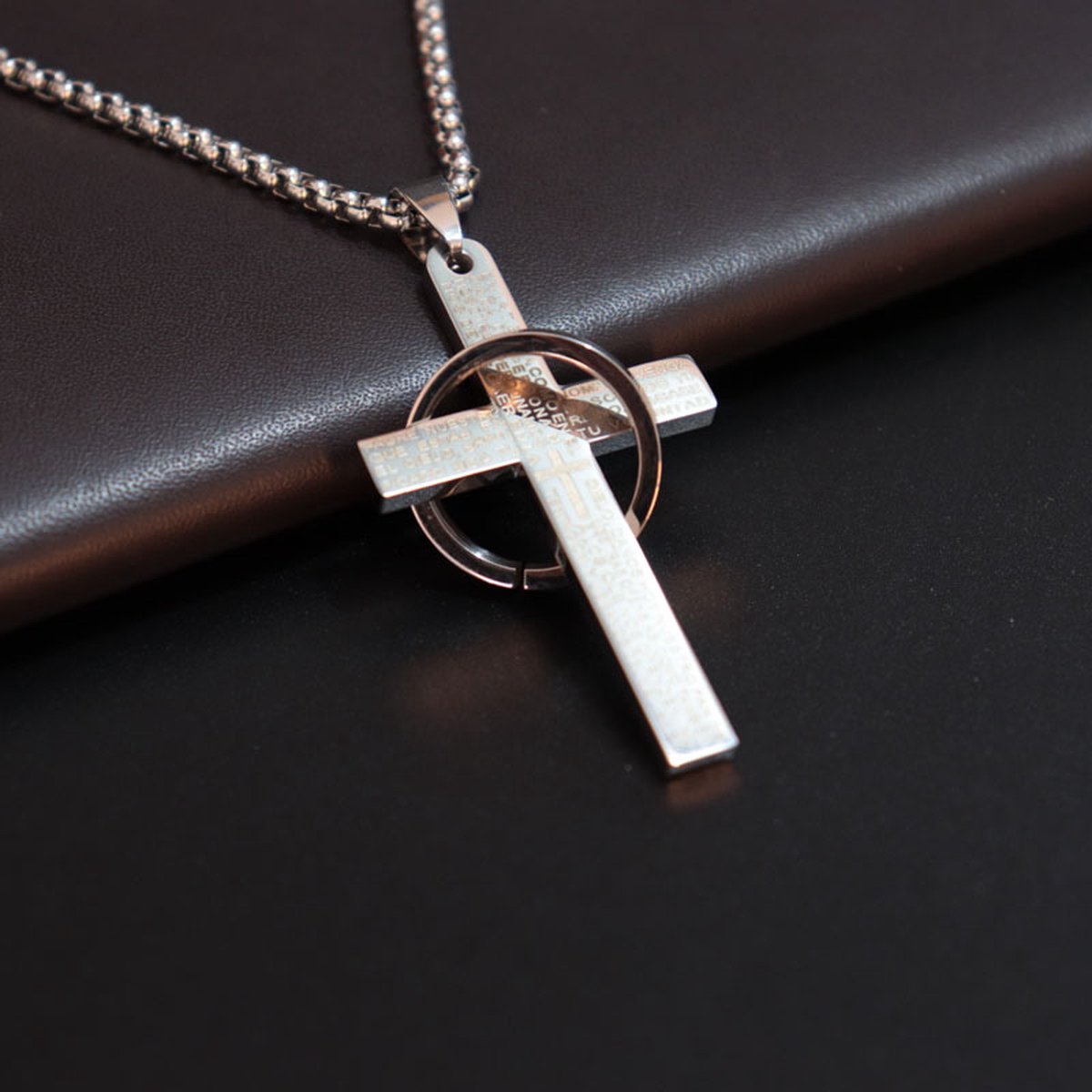 Donley Ring/Kruis ketting Zilver text - Holy cross - pade nuesto - heilig kruis - heilige ring - jesus ketting - cross- kruis - jesus - cubaans - don - zwart - thy kingdom come