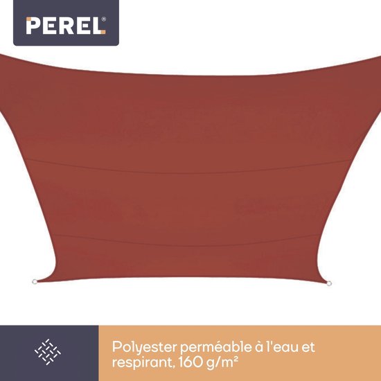 Perel Schaduwdoek, waterafstotend, 3.6 x 3.6 m, 160 g/m², polyester, vierkant, terracotta