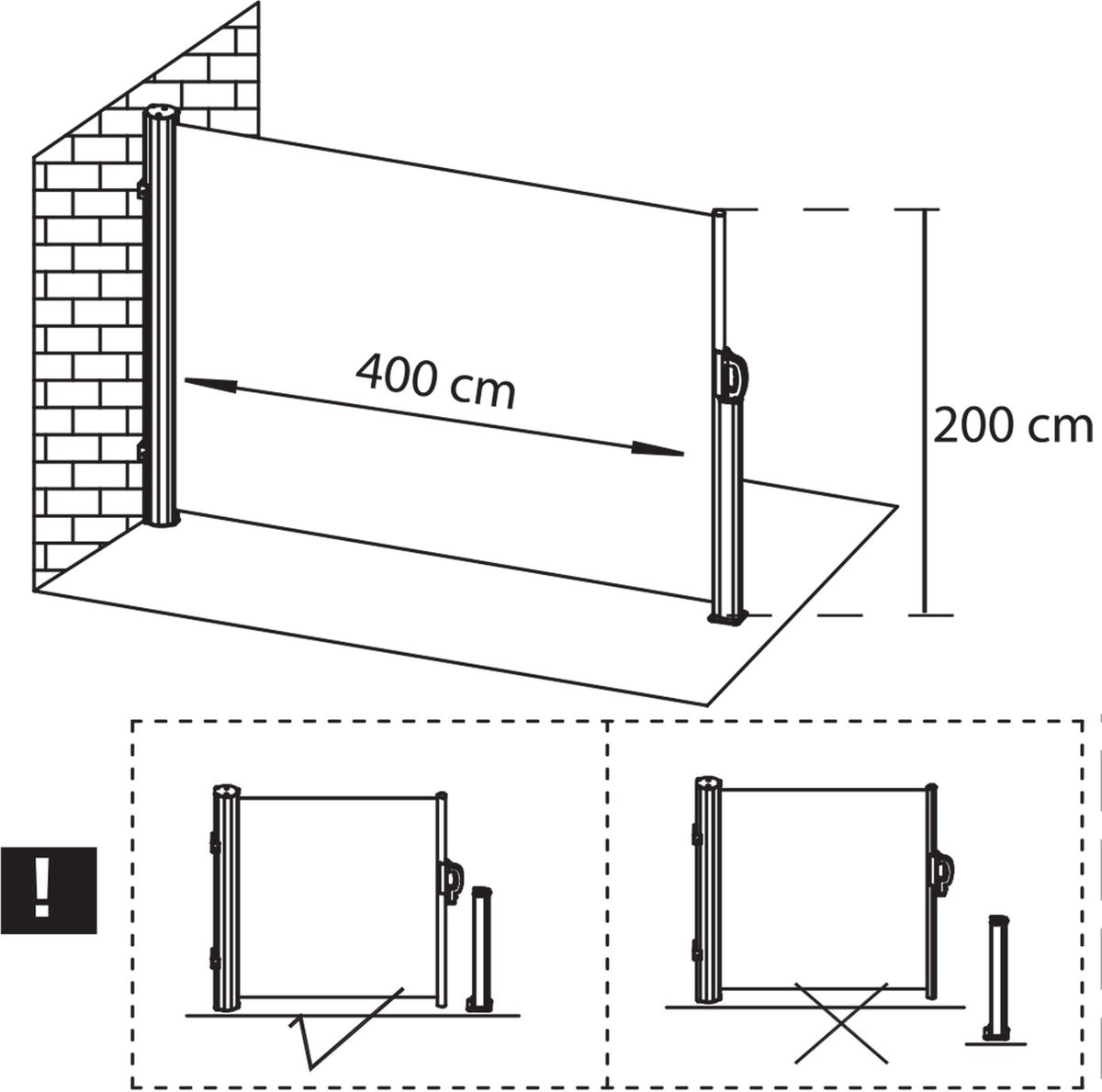 Springos Windscherm - Tuinscherm - Oprolbaar - Waterbestendig - Staal - Aluminium - Grafiet - 400 X 200 CM