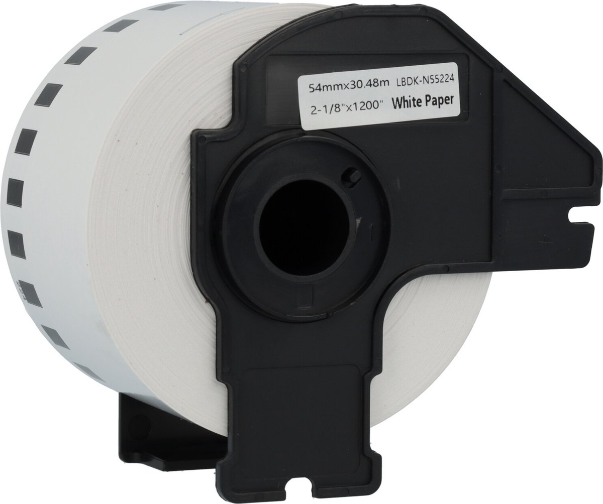 Dappaz - 3 stuks Brother Compatible DK-N55224 Labels - Niet Klevend Papier - Doorlopende labelrol - 54 mm x 30,48 m - Zwart op wit - Inclusief Houder