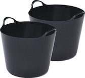 HL Flexibele Kuip – Set van 2 stuks – 42L per stuk – Wasmand, Emmer, Tuinmand, Opslagmand – Kunststof – Rond – Zwart – Met Handvatten