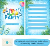 Uitnodiging kinderfeestje - Kinderfeest - Uitnodigingen - Verjaardag - Inclusief enveloppen - Eigen design en print - Wenskaart - Poolparty - 20 stuks - A6