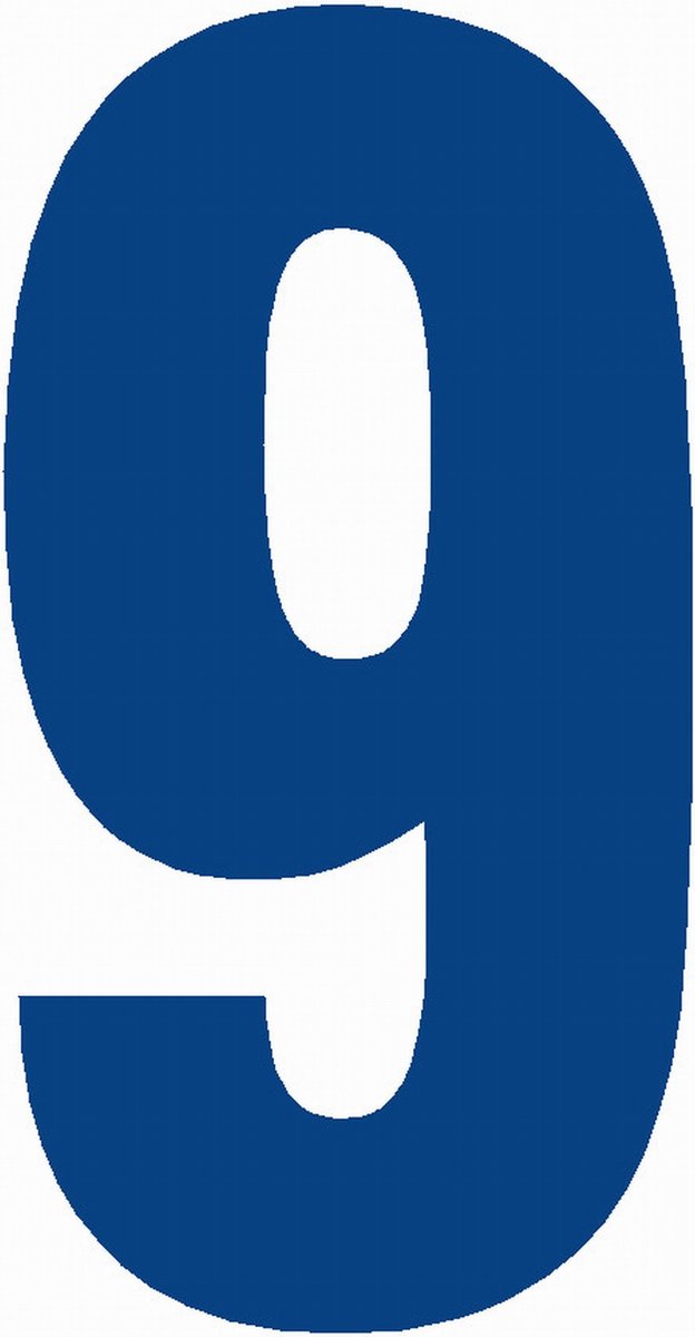 Cijfersticker nr. 9 BLAUW 10x5cm, plakcijfer, huisnummersticker, containersticker, magazijn sticker, showroom, tuincentra