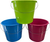 HL - 3 Stuks - Huishoudemmers - Emmer - Emmers - Schoonmaak - Multifunctioneel - 10 Liter -Met Maatvoering - 3 Kleuren - Blauw - Rose - Groen