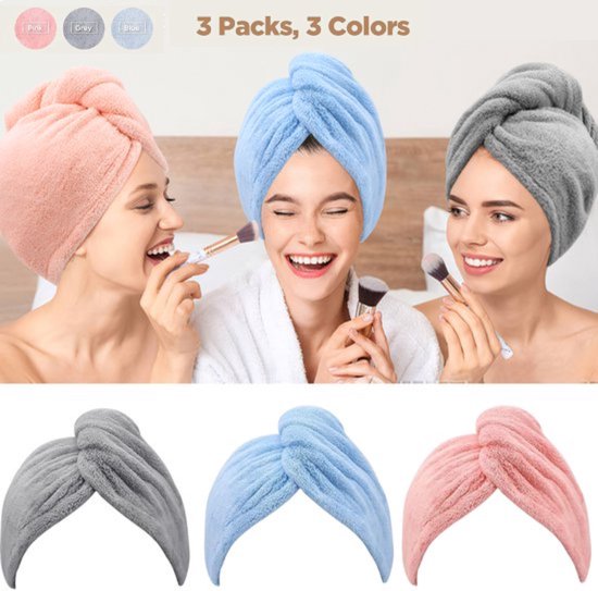 BOTC Haarhanddoek - 3 Stuks Microvezel Handdoek voor Haar - Hair Towel - Haarhanddoek Microvezel - Hoofdhanddoek - Snel Drogend