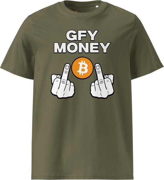 GFY Money - Bitcoin T-shirt - Unisex - 100% Biologisch Katoen - Kleur Khaki Groen - Maat XL | Bitcoin cadeau| Crypto cadeau| Bitcoin T-shirt| Crypto T-shirt| Crypto Shirt| Bitcoin Shirt| Bitcoin Merch| Crypto Merch| Bitcoin Kleding