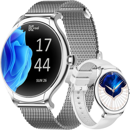 Kiraal Graceful - Smartwatch Dames - Smartwatch Heren - Stappenteller - Full Screen - Fitness Tracker - Activity Tracker - Smartwatch Android & IOS - Zilver