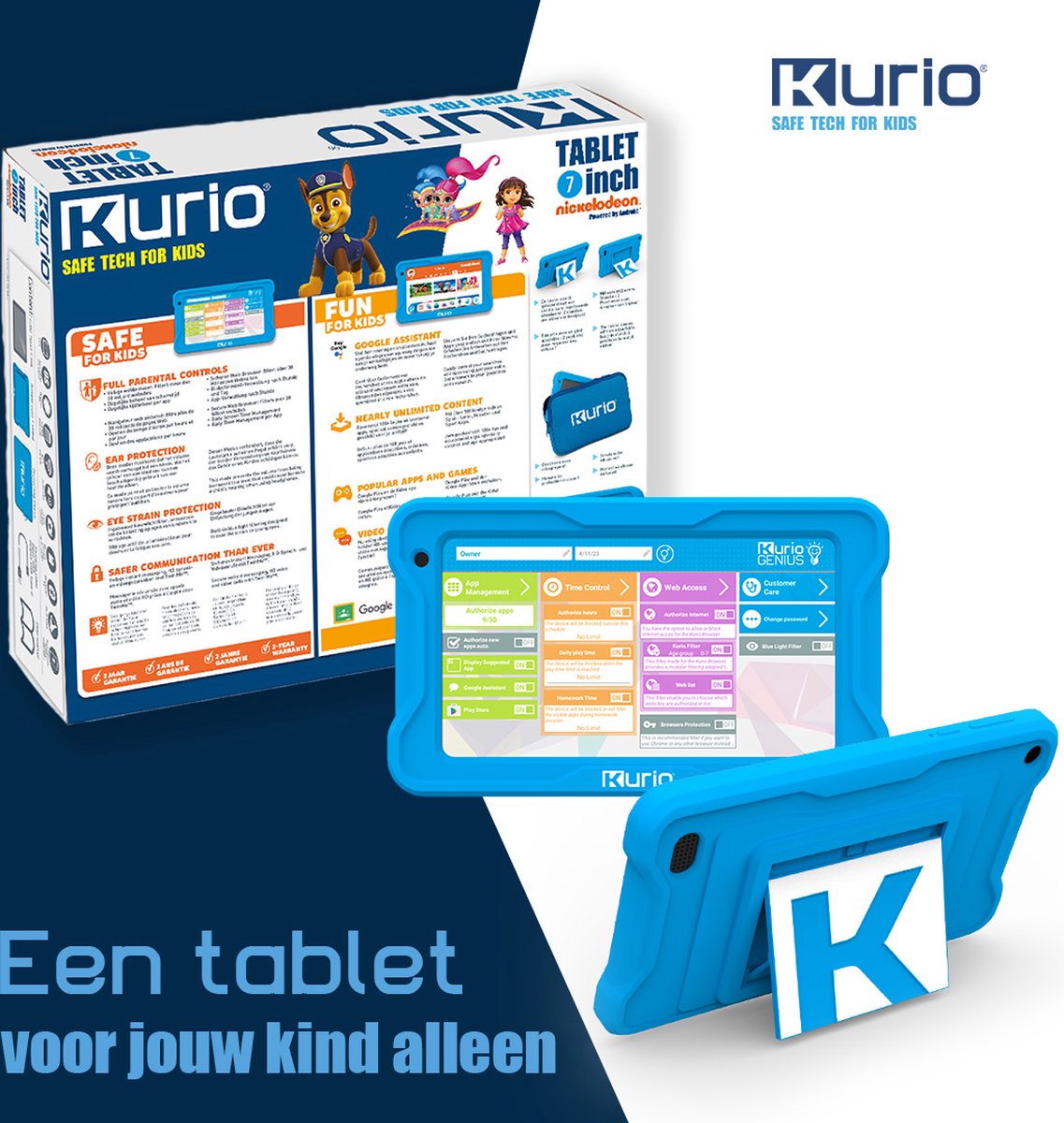 Kurio TAB Premium - Kindertablet - 7 Inch - 32GB - Veilige Tablet - Ouderlijk Toezicht - Nickelodeon - PAW Patrol - Android 13 GO - Blauw